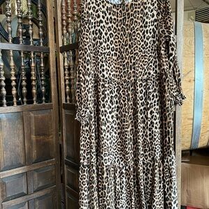 H&M Leopard Print Tiered Maxi Dress - Tan and Black